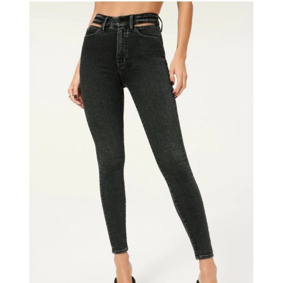 Good American Denim - Good American Good Waist Slit Jeans GLSW419T Black210 10 / 30 FITS LIKE 8